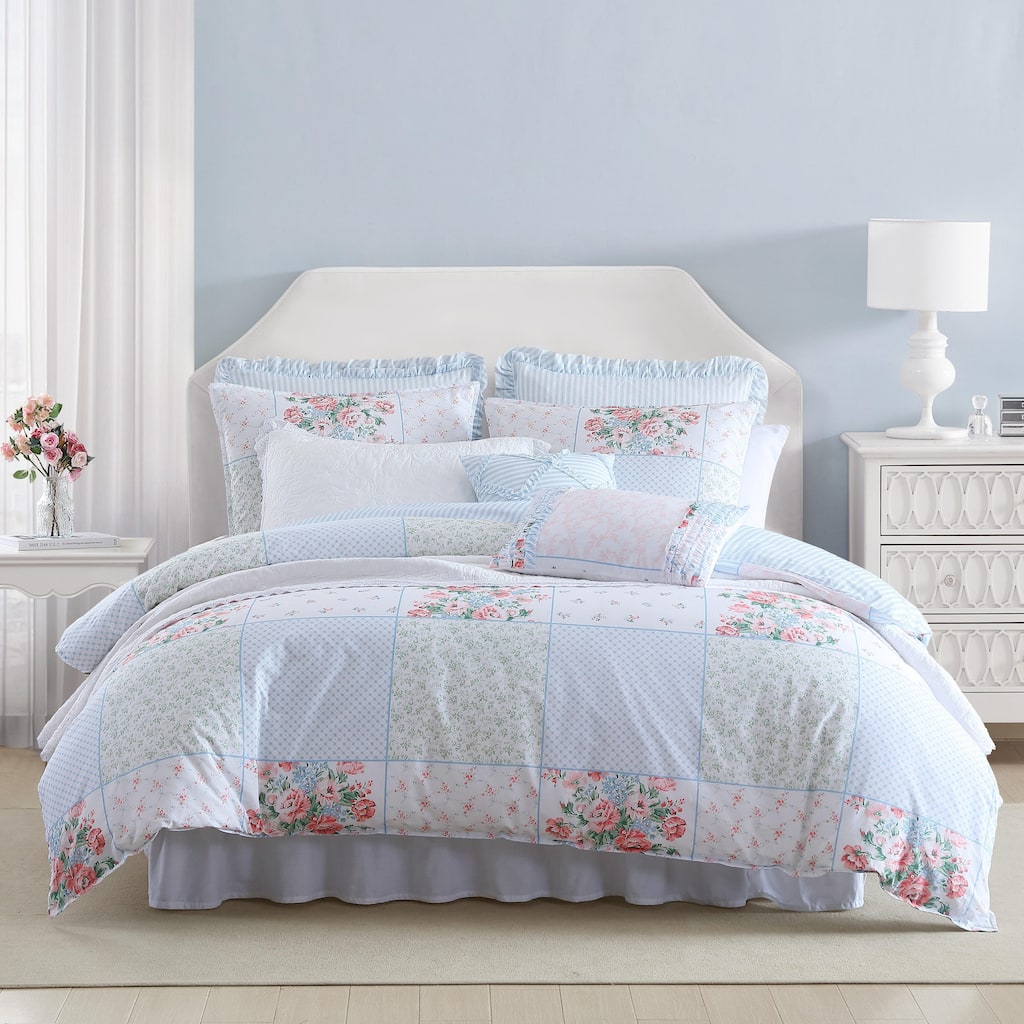 Laura Ashley Hope Patchwork Cotton Pink Comforter Bonus Set