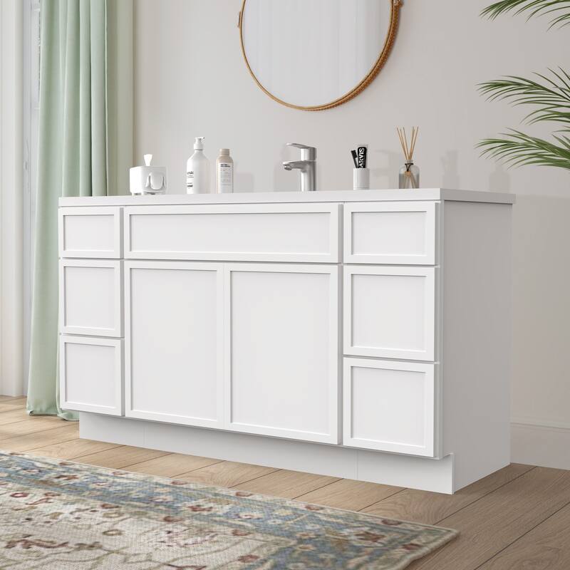 Vanity Art 57" Birch Freestanding Bathroom Vanity Cabinet without Top
