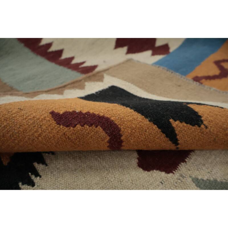 Hand Woven Oriental 100% Wool Carpet Southwestern Tribal Beige & Ivories Kilim Area Rug - 12' 0'' X 5' 0''