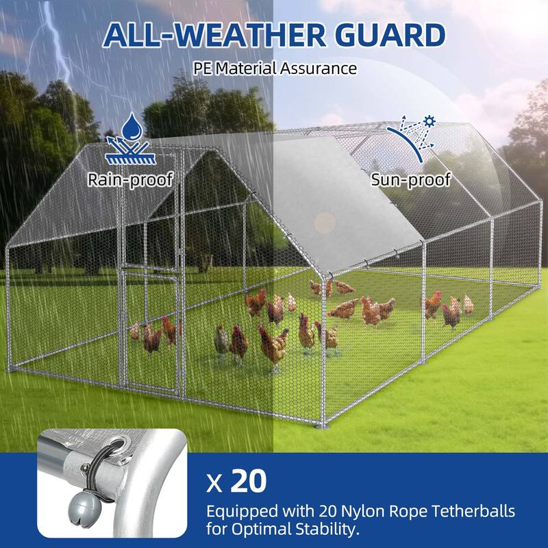 Moasis Large Metal Chicken Coop Cage with Cover Poultry Fence Outdoor,Poultry Cage for Rabbits Goose Ducks