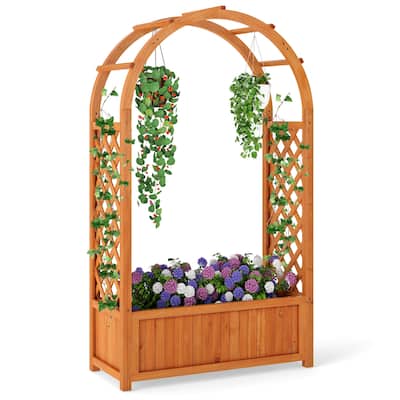 Costway 1/2 PCS Raised Garden Bed Wooden Elevated Planter Box with - Reddish Brown