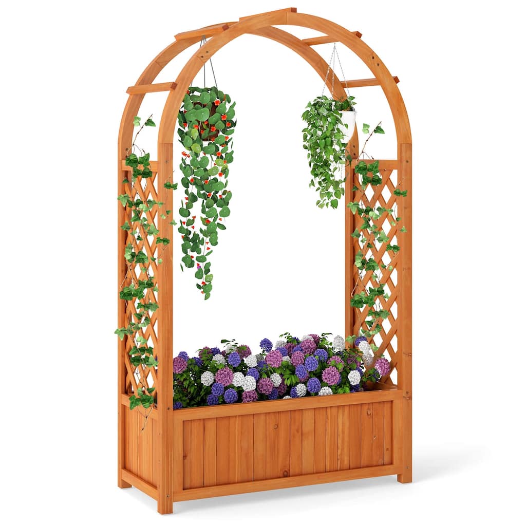 Costway 1/2 PCS Raised Garden Bed Wooden Elevated Planter Box with - Reddish Brown
