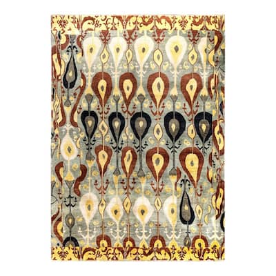 Ikat One-of-a-Kind Hand-Knotted Area Rug, Gray - 8' 10" x 12' 4"