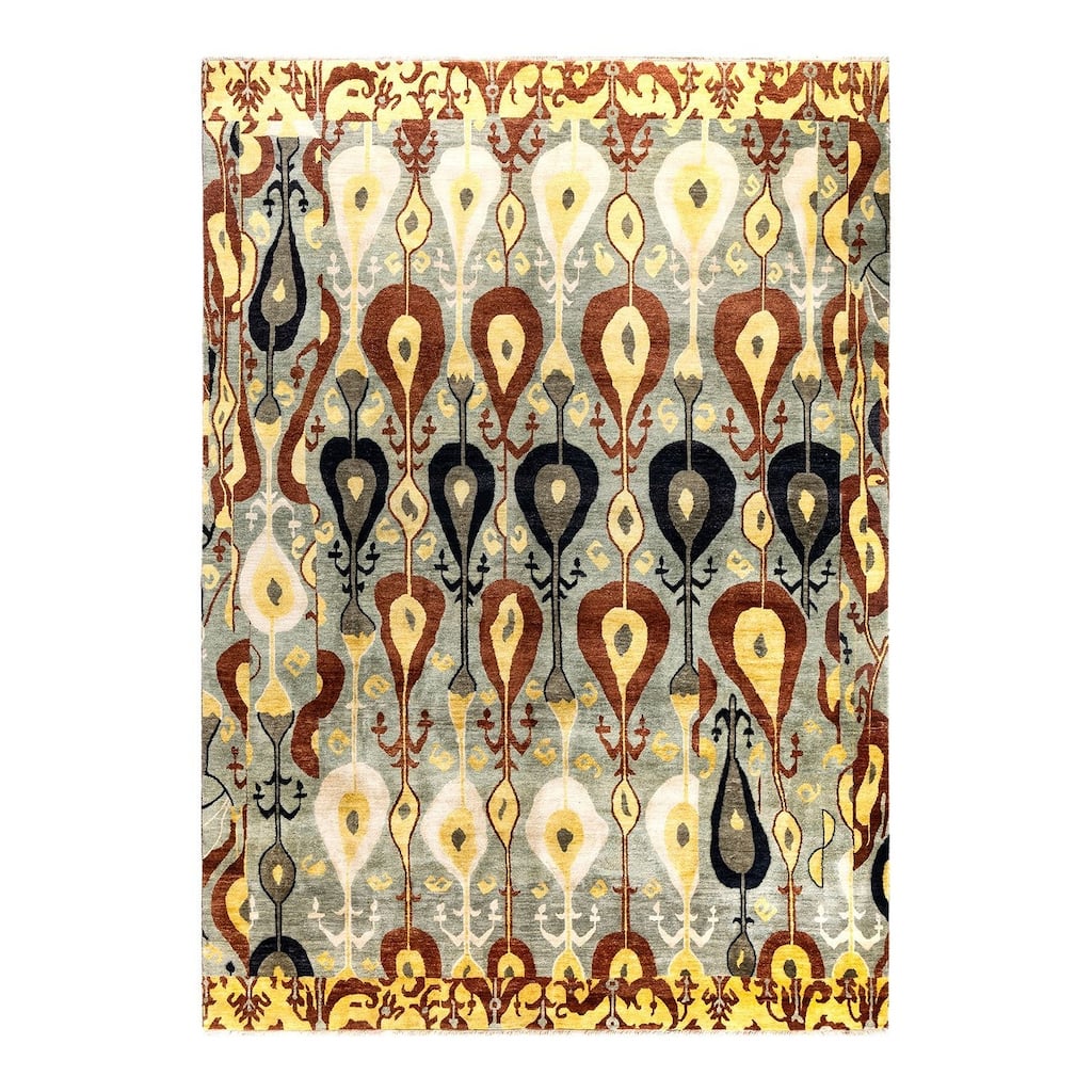 Ikat One-of-a-Kind Hand-Knotted Area Rug, Gray - 8' 10" x 12' 4"