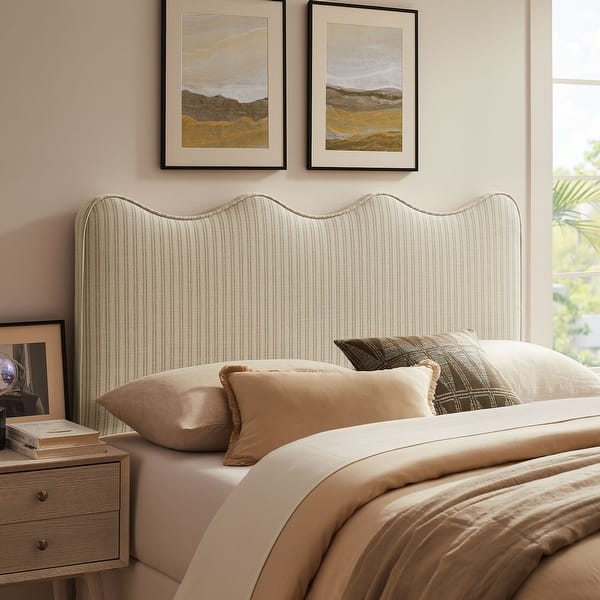 Athena Striped Fabric Upholstered Headboard - Oatmeal Stripe - Queen