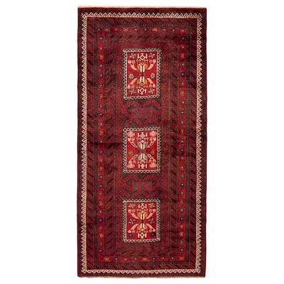 ECARPETGALLERY Hand-knotted Baluch Red Wool Rug - 3'5 x 7'1