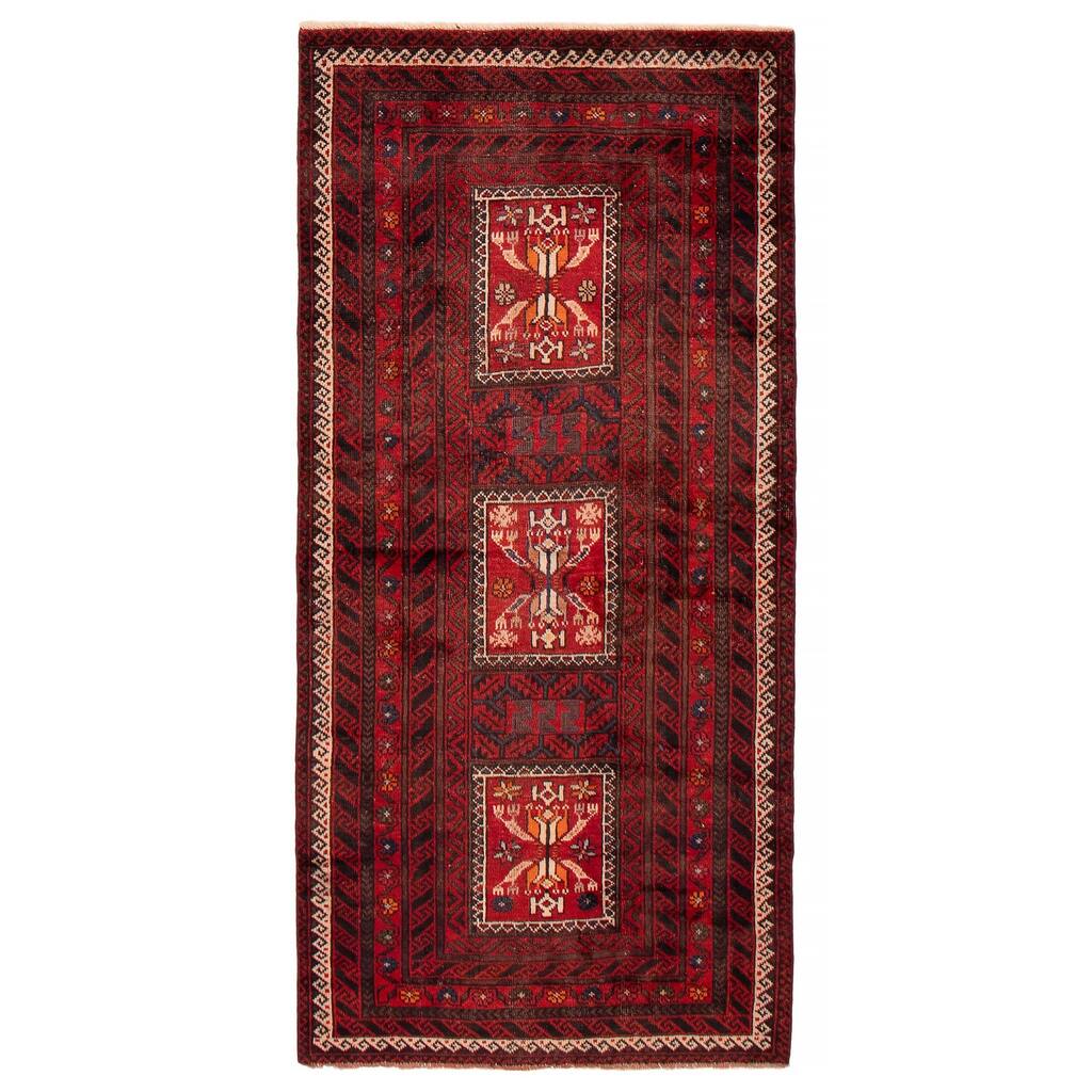 ECARPETGALLERY Hand-knotted Baluch Red Wool Rug - 3'5 x 7'1