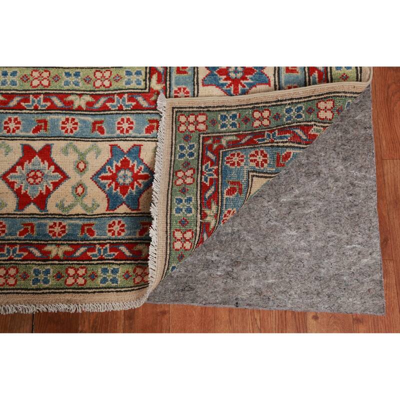Hand Knotted Oriental 100% Wool Carpet Traditional Geometric Beige & Ivories Kazak Area Rug - 12' 3'' X 9' 0''