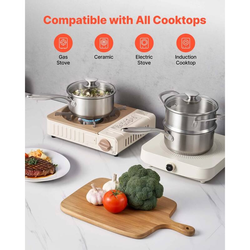 Silver 2-in-1 Aluminum Saucepan with Steamer Insert Oven Safe for Daily Use