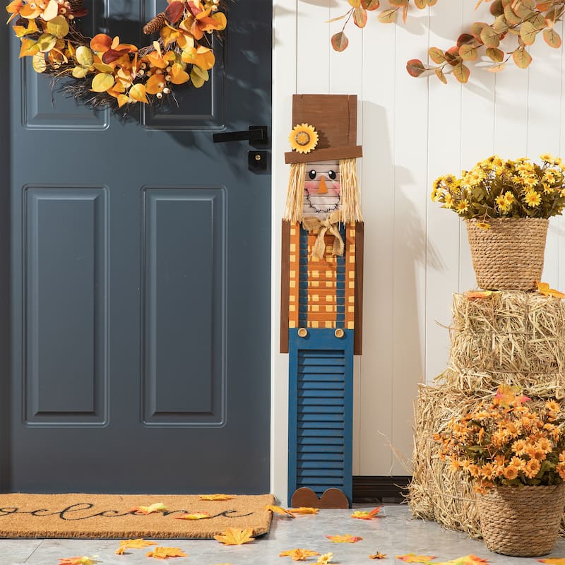 Glitzhome Thanksgiving Wooden Scarecrow Porch Sign Decor
