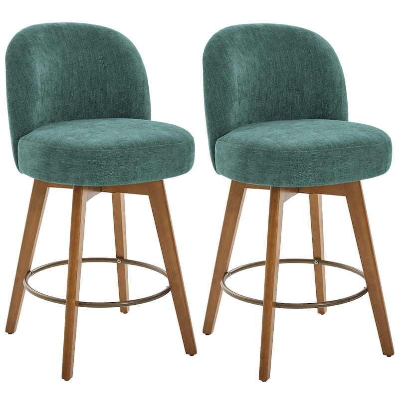 Fabric Upholstered Counter Height Swivel Bar Stools - 37.8"H x 19.7"W x 23.2"D