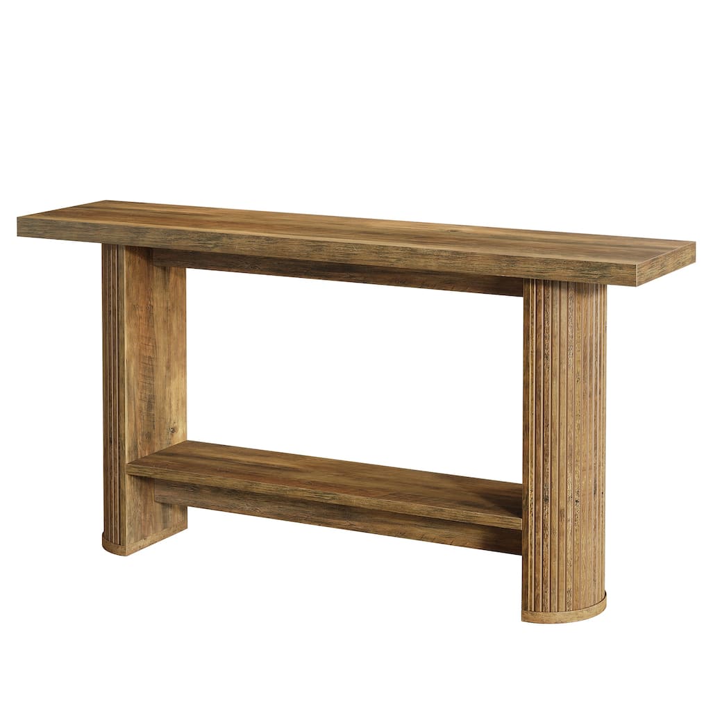 55" Industrial Brown Console Table 2-tier Sofa Table for Entryway