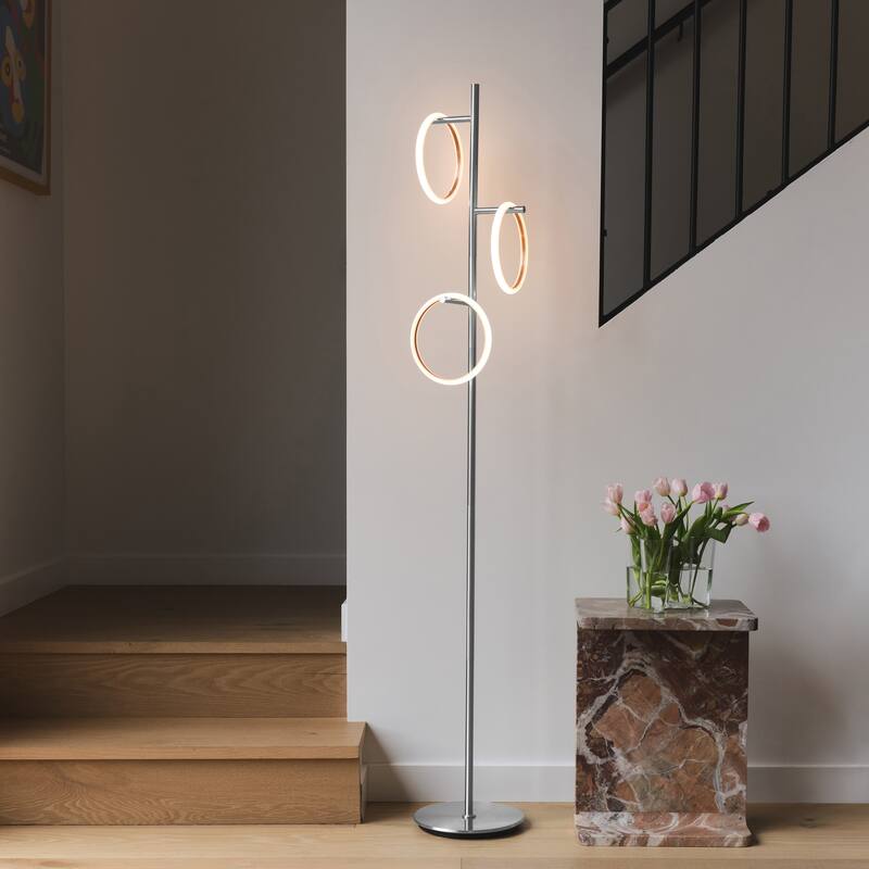 Brightech Saturn 66 in. Industrial 3-Light 3-Way Dimming LED Floor Lamp with 3 Replaceable LED Rings