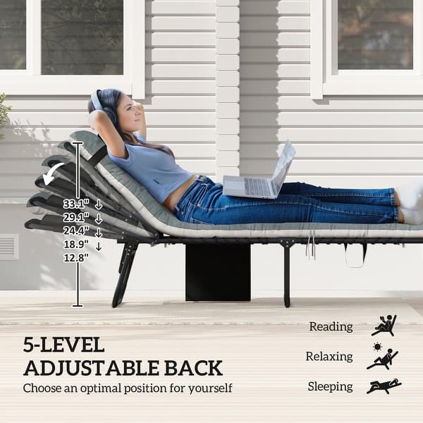 dimension image slide 0 of 2, Outsunny Chaise Lounge Chair Outdoor Set of 2, 5-Position Adjustable Pool Lounge Chairs, Folding Tanning Chair Beach Lounger