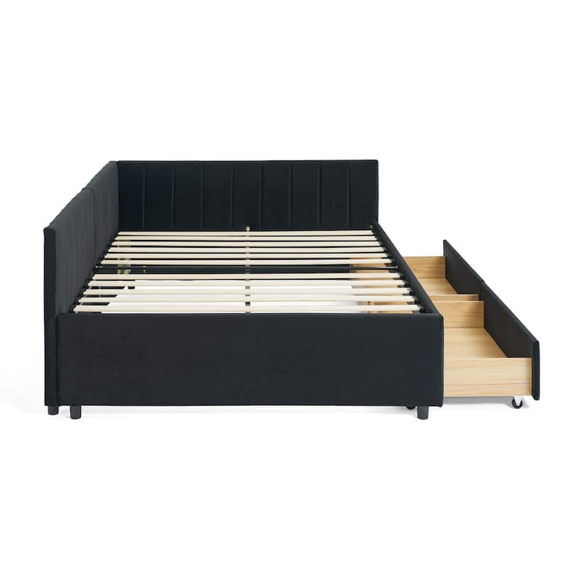 Full Size Upholstered Tufted Bed Frame with Two Drawers,Sofa Bed Frame