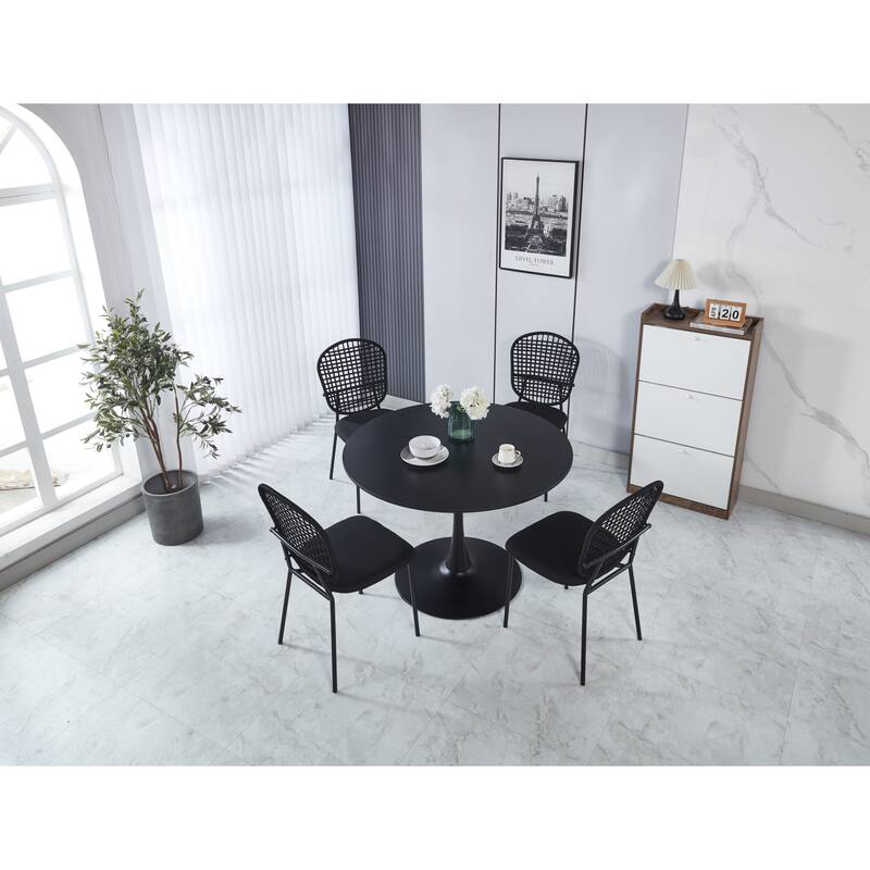 4 Piece Woven Kitchen Dining Chairs with Cushions, Backrest, Stainless Steel Legs for Dining Room Kitchen Living Room Bedroom