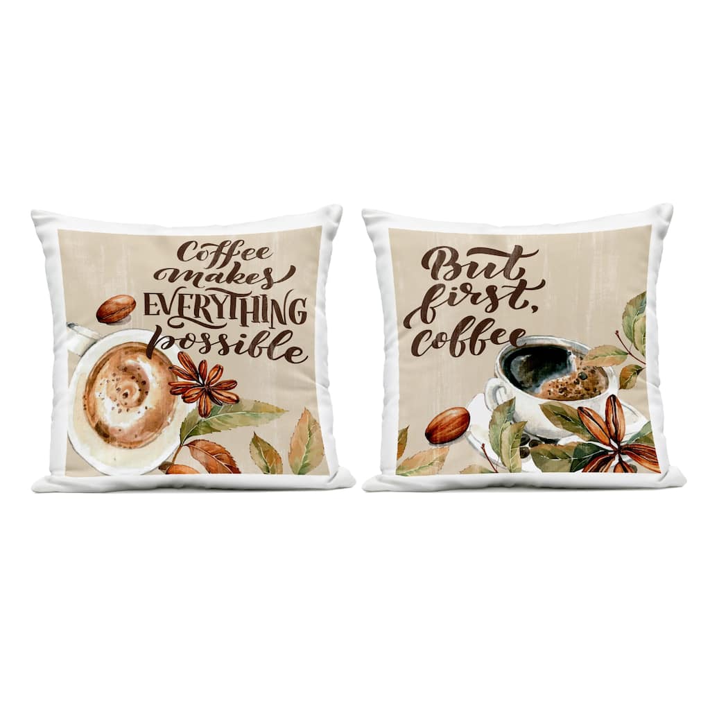 Stupell Rustic Kitchen Coffee Phrases Printed Outdoor Throw Pillow Design by Kim Allen (Set of 2)