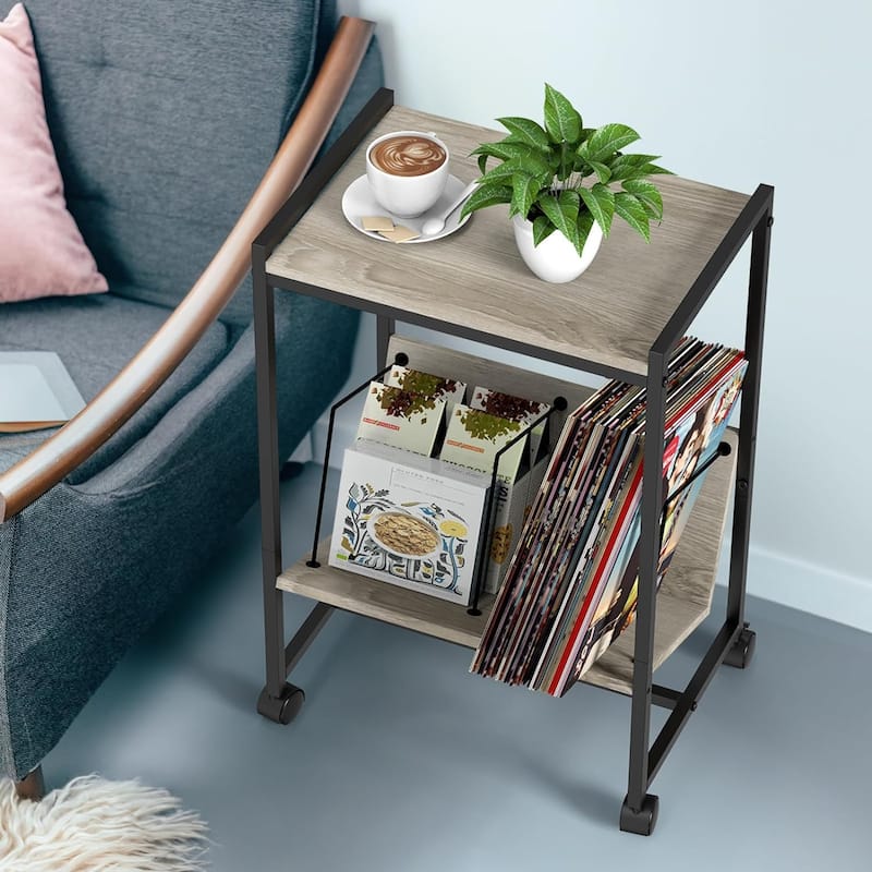 2 Tier End Table Record Player Stand