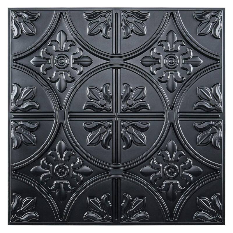 Art3d 2x2 PVC Decorative Ceiling Tile, 3D Ceiling Panel Fancy Flower(Pack of 12) - Black