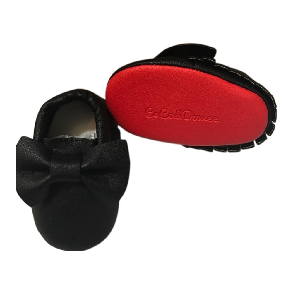 Shop Baby Girls Black Red Tassel Bow Soft Sole Faux Leather Crib