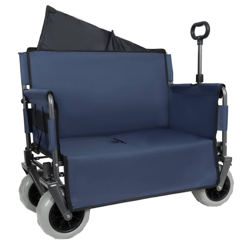 3-in-1 Folding Wagon Cart with Bench & 9″×4″ Beach Tires