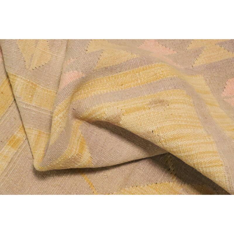Hand Woven Oriental 100% Wool Carpet Southwestern Tribal Yellow & Gold Kilim Area Rug - 4' 10'' X 3' 4''