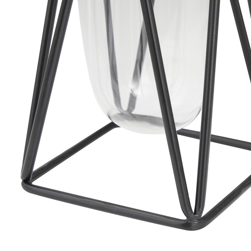 Glass Tube Decorative Vase with Metal Stand - Set of 2 Gold or Black - Roche River Decor