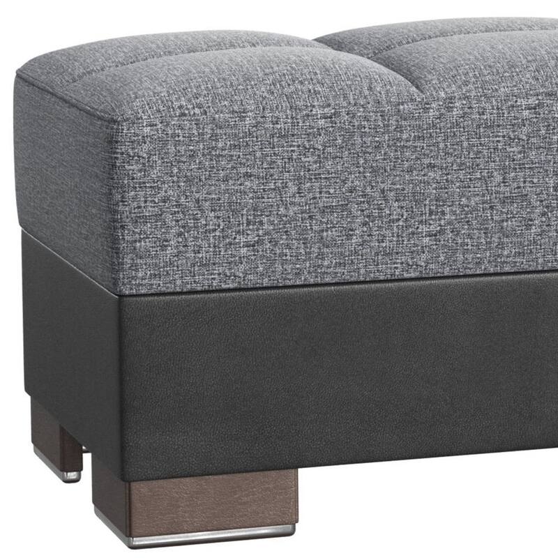 HomeRoots 52" Gray Blue Brown and Gray Chenille And Faux Leather Storage Ottoman