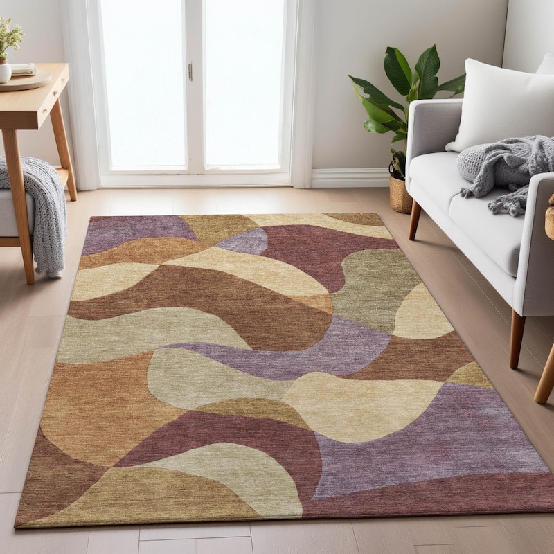 Machine Washable Indoor/Outdoor Modern Century Chantille Rug