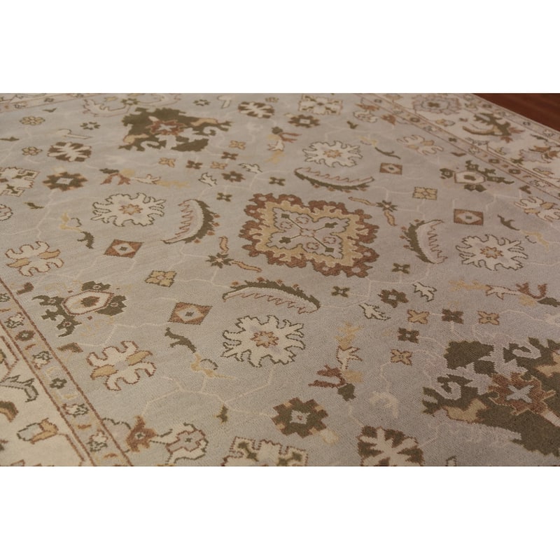 Earth Tone Oushak Indian Area Rug Hand-Knotted Floral Wool Carpet - 9'0"x 11'10"