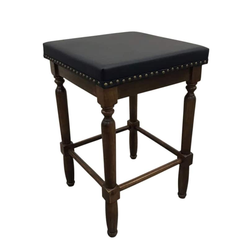 Square Upholstered Seat Barstools - 24" - Set of 2 - Black and Brown