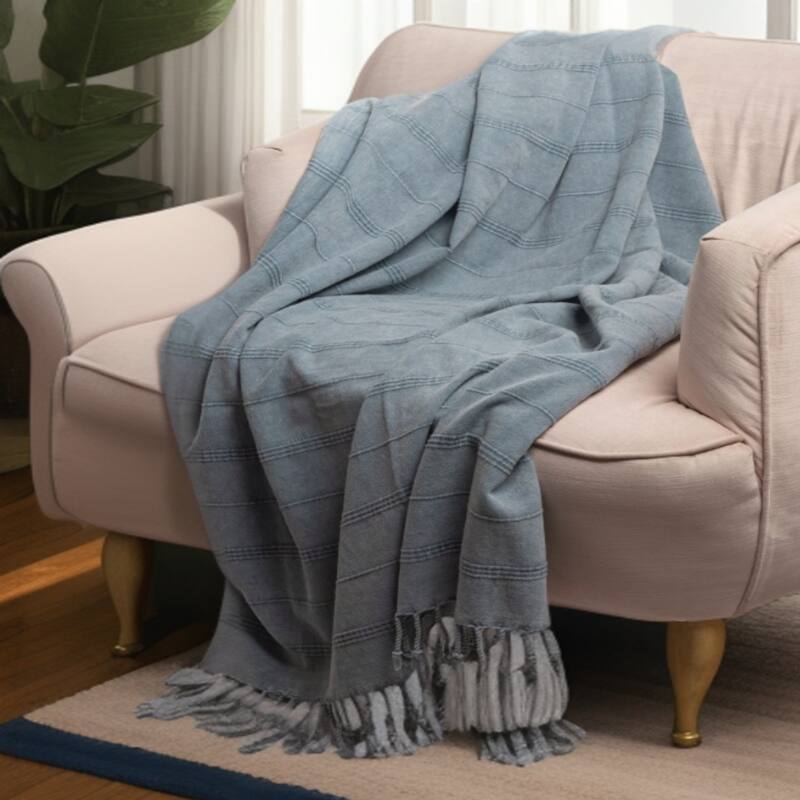 HomeRoots Gray Woven Cotton Striped Throw Blanket - Throw - Gray