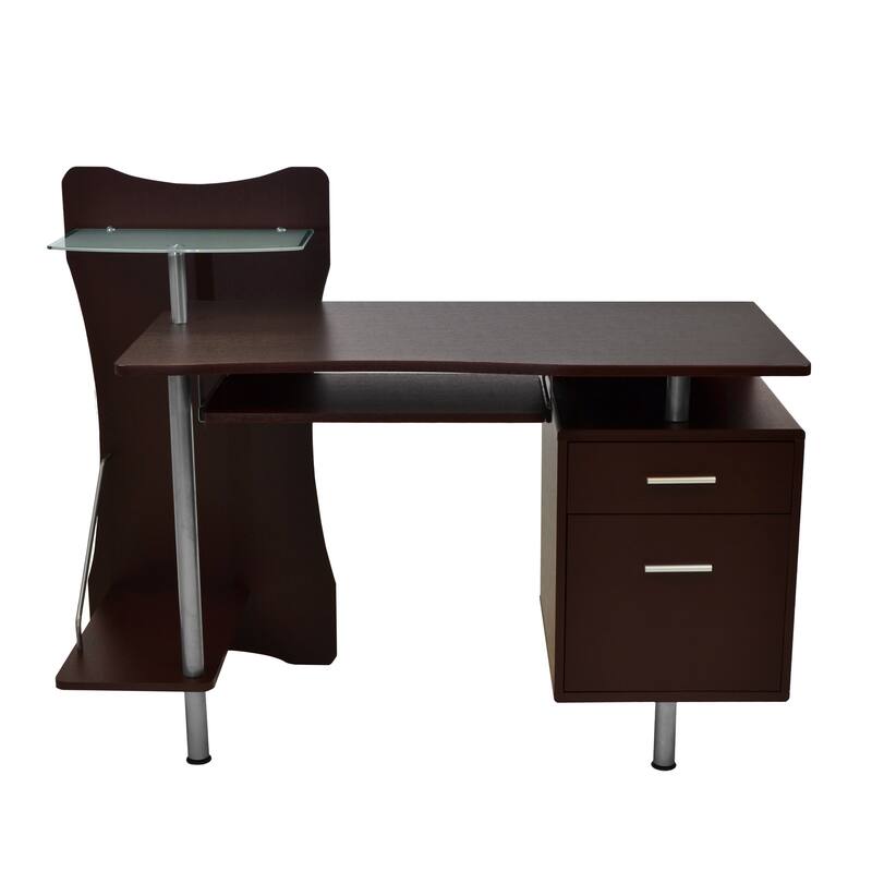 Stylish Computer Desk with Storage Drawers, Pull-Out Keyboard Tray, and Durable Steel Legs for Home Office