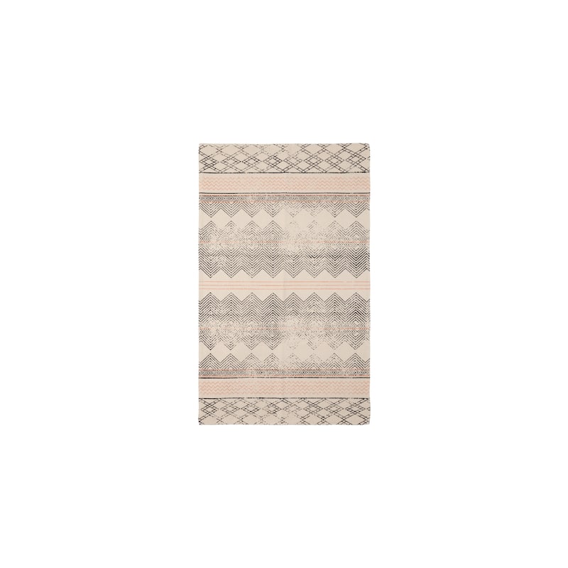 French Connection Stonewash Printed Cotton Boris Strawberry Accent Rug