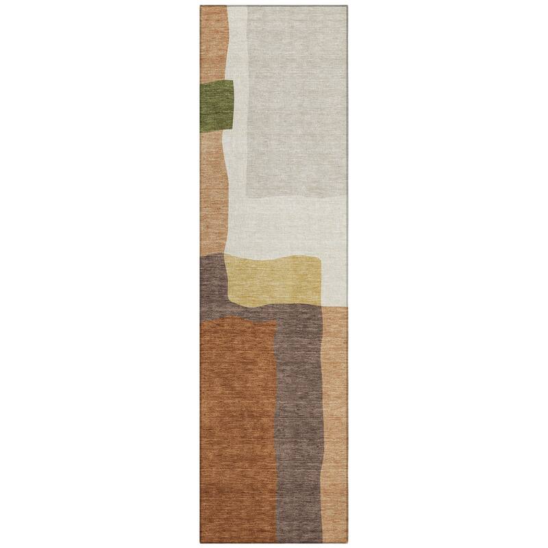 Machine Washable Indoor/ Outdoor Contemporary Blox Chantille Rug