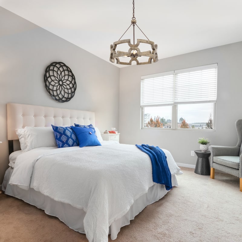 Farmhouse 3-Light Wood Drum Chandelier for Dining Room Bedroom