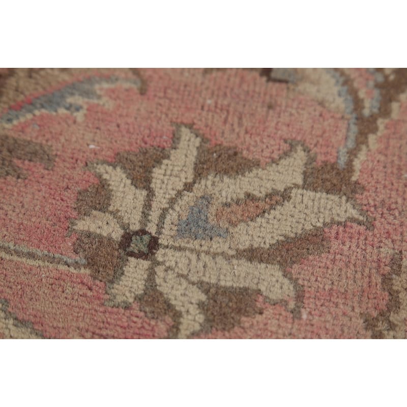 Traditional Pink Mashad Persian Vintage Rug Hand-Knotted Wool Carpet - 8'0"x 10'10"