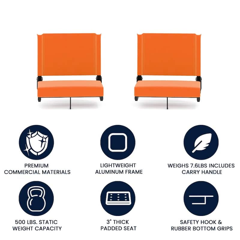 Padded Stadium Chairs with Handles and Bleacher Hooks (Set of 2) - 14"D x 18"W x 18"H