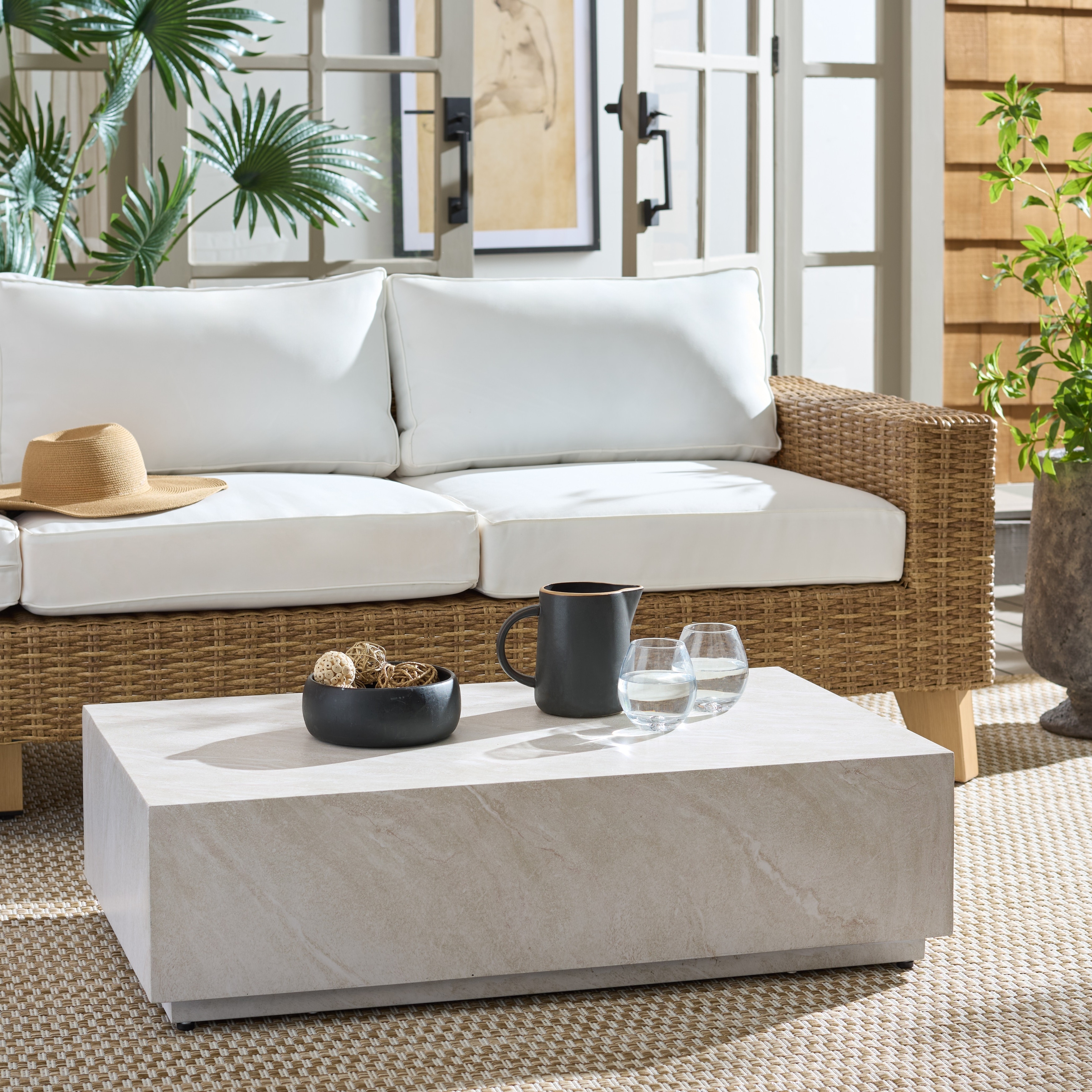 SAFAVIEH Outdoor Patio Furniture Tina Rectangle Coffee Table, Modern Low Profile Table for Indoor and Outdoor Use