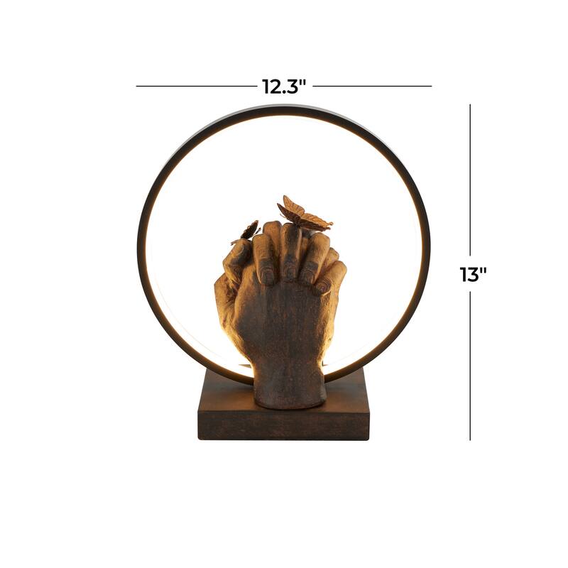 Resin Hands Holding Room Table Lamp with Butterfly Accents - Copper - Roche River Decor