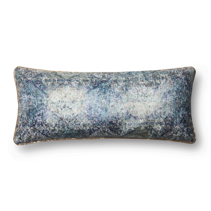 Alexander Home Talia Bohhemian Floral Distressed Throw Pillow - 13" x 35" Cover Only - Cover Only - Blue
