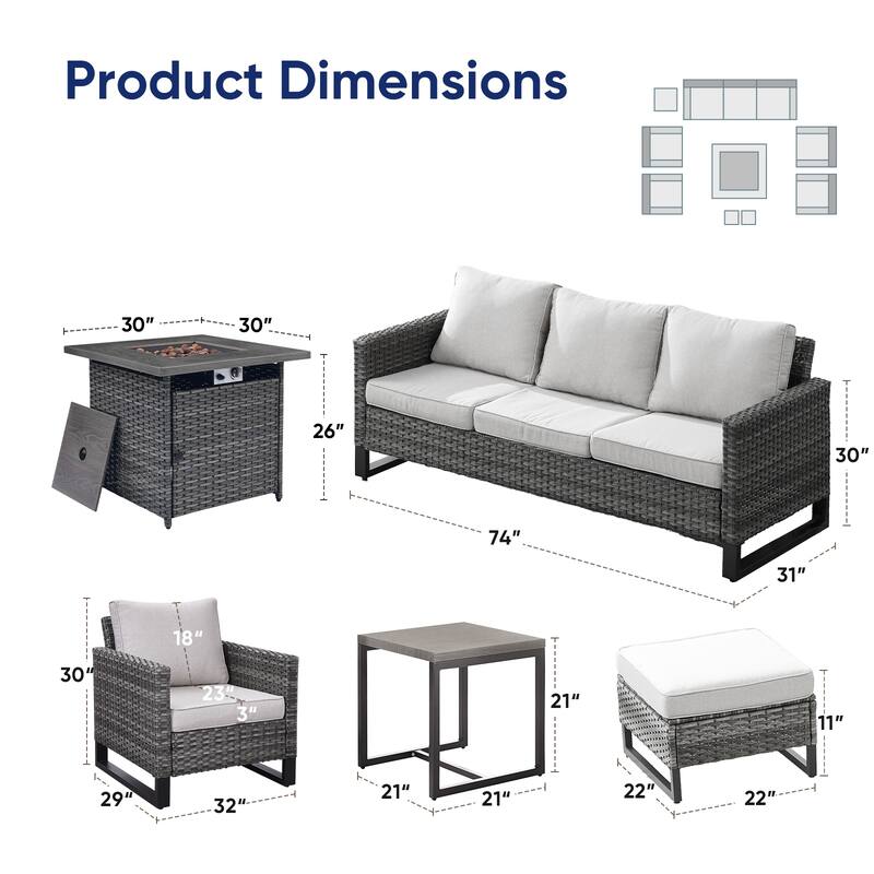 4 Patio Chairs with Sofa and Fire Pit Table