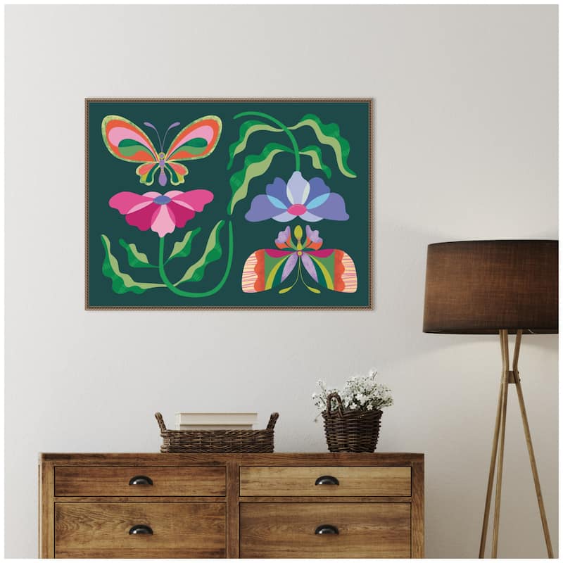 Kate and Laurel Floral Butterflies by Rachel Lee Framed Canvas Wall Art Print