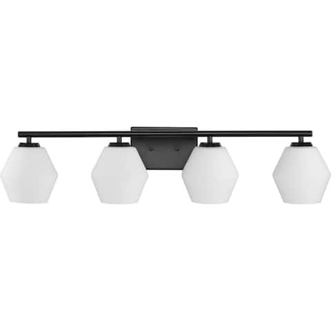 Copeland Collection Four-Light Matte Black Mid-Century Modern Vanity Light - 33 in x 7 in x 7.5 in