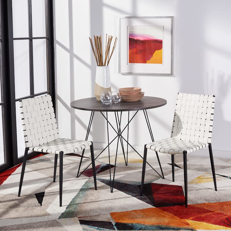 SAFAVIEH Monnie Woven Leather Dining Chair (Set of 2) - 15.8" W x 19.8" L x 33.5" H - 16Wx20Dx34H