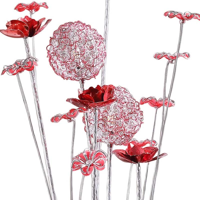HomeRoots 21" Silver and Clear Metal and Faux Crystal Red Roses Bedside Lamp - 7.5