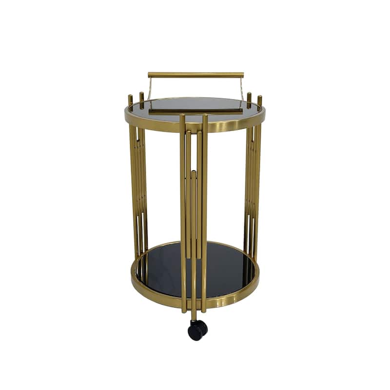 Bar Cart with Black Glass and Matte Gold Base