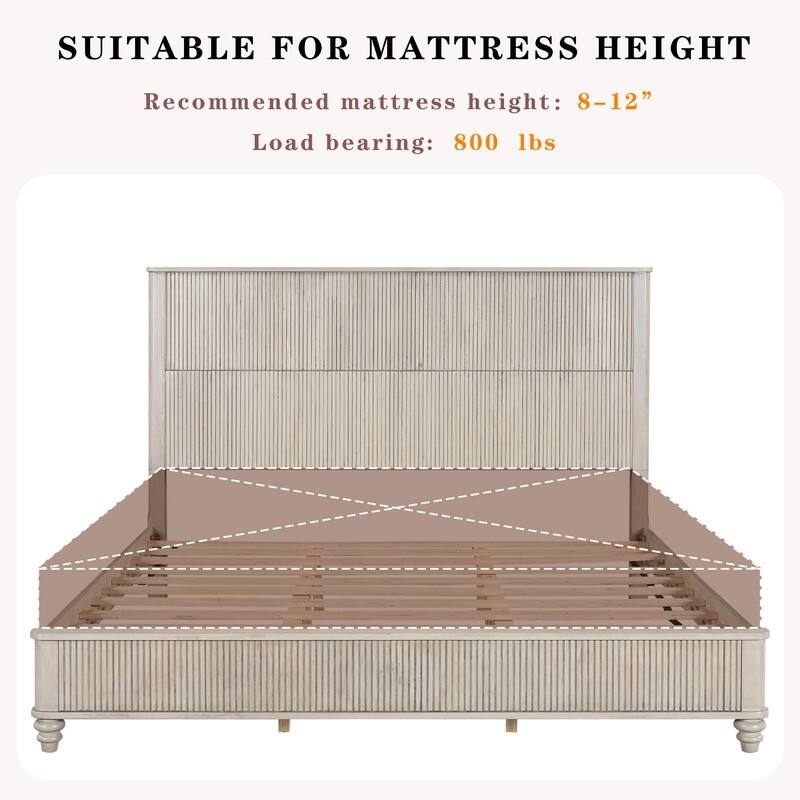 Solid Wood Bed Frame,King Platform Bed Frame with Headboard,Tall Headboard Natural Wood Bed ,No Box Spring Needed