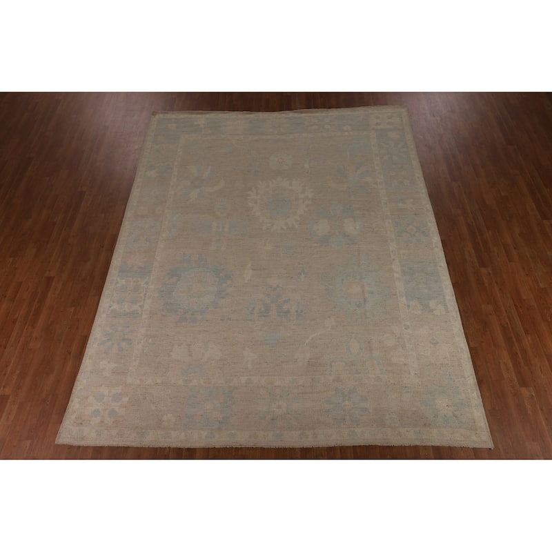 Transitional Beige Oushak Turkish Area Rug Handmade Wool Carpet - 9'3"x 11'7"