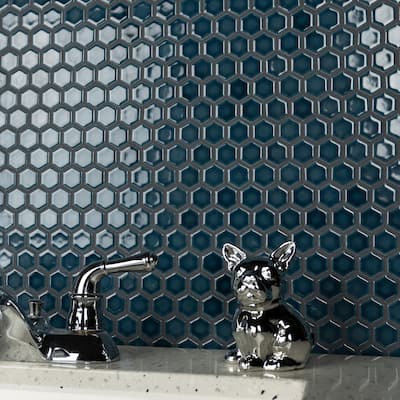 Merola Tile Tribeca 1" Hex Glacier Blue 10-1/4" x 11-7/8" Porcelain Floor and Wall Tile